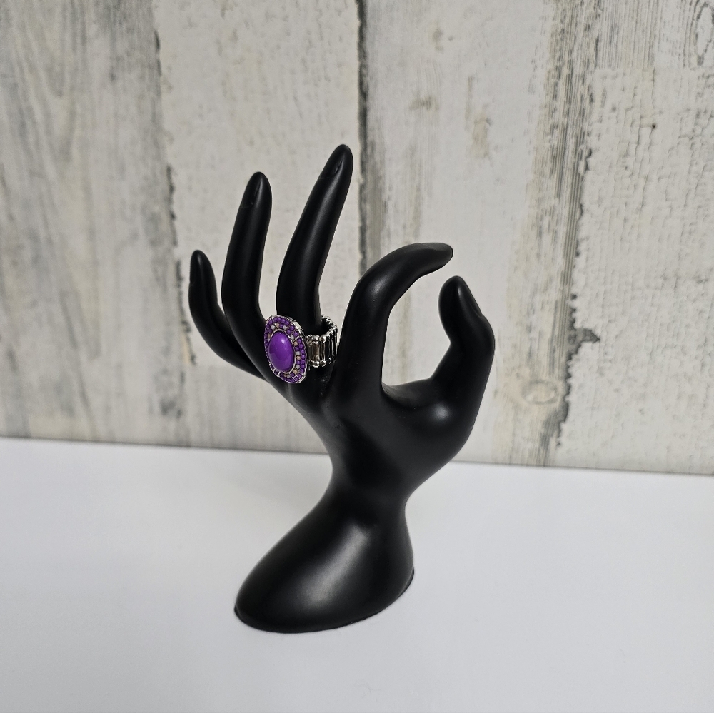 Elegant Silver Tone Purple Stone Stretchy Ring